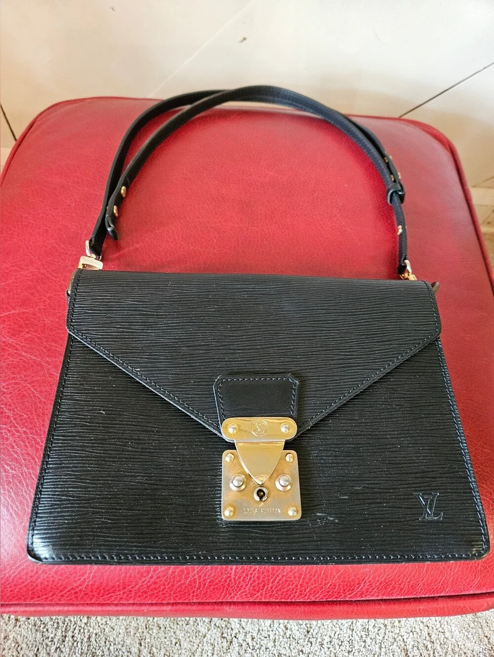 Louis Vuitton Black Epi Leather Monceau  Bag with Gold Hardware